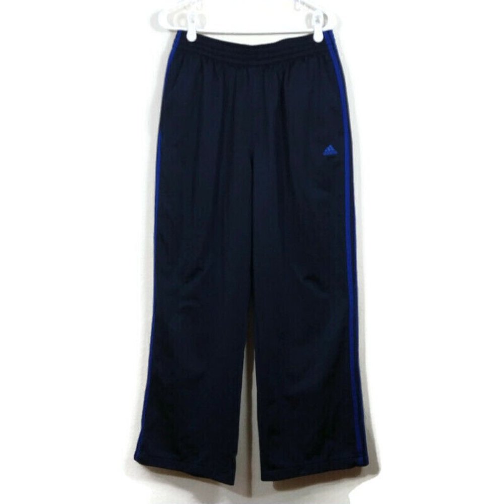 Adidas Women's Blue Logo 3 Stripes Open Hem Sweatpants Navy Blue Size L